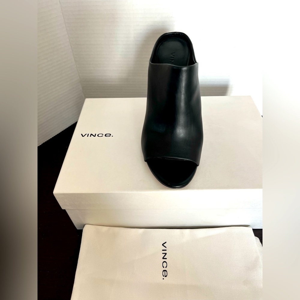 Vince black leather heel mules